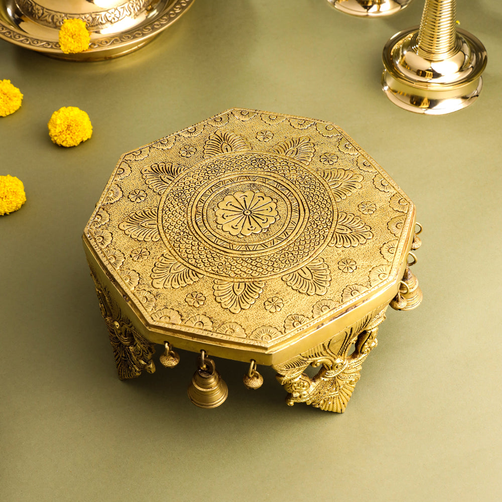 Brass Chowki With Bells (5 Inch) Vedansh Craft