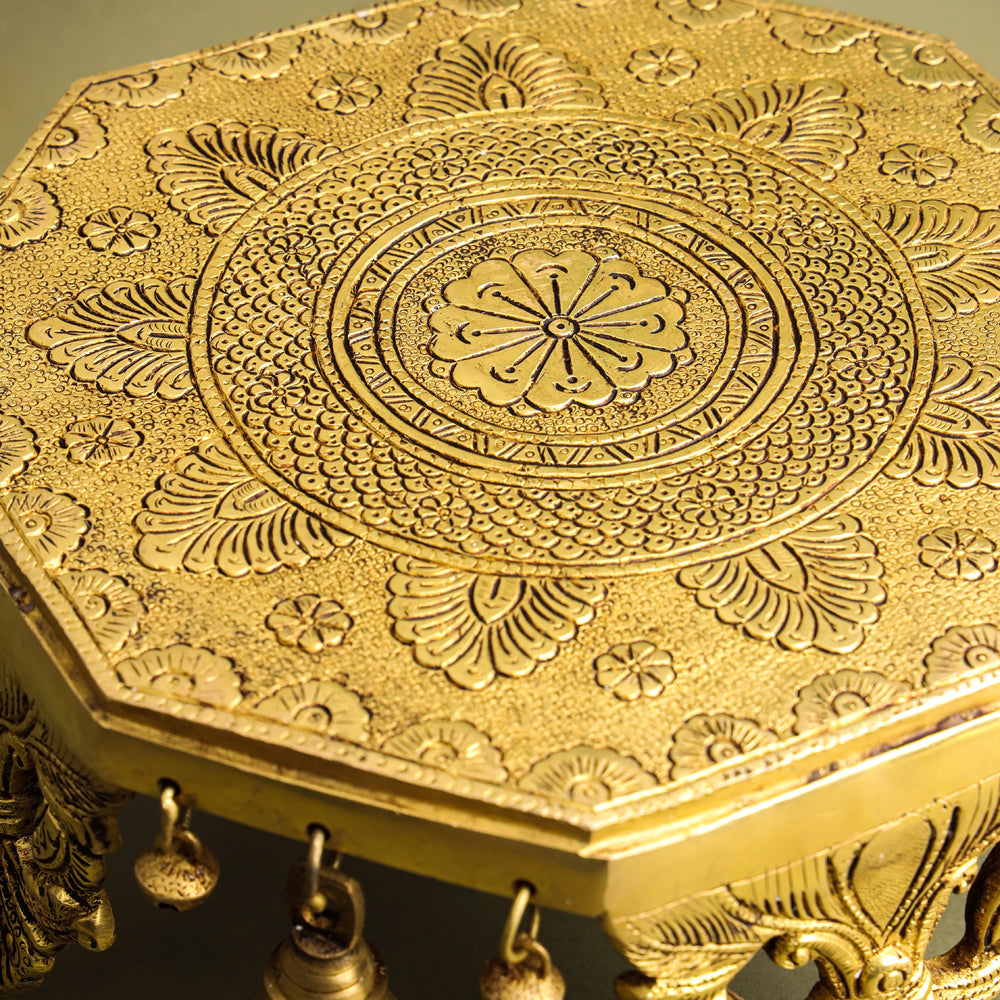Brass Chowki With Bells (5 Inch) Vedansh Craft