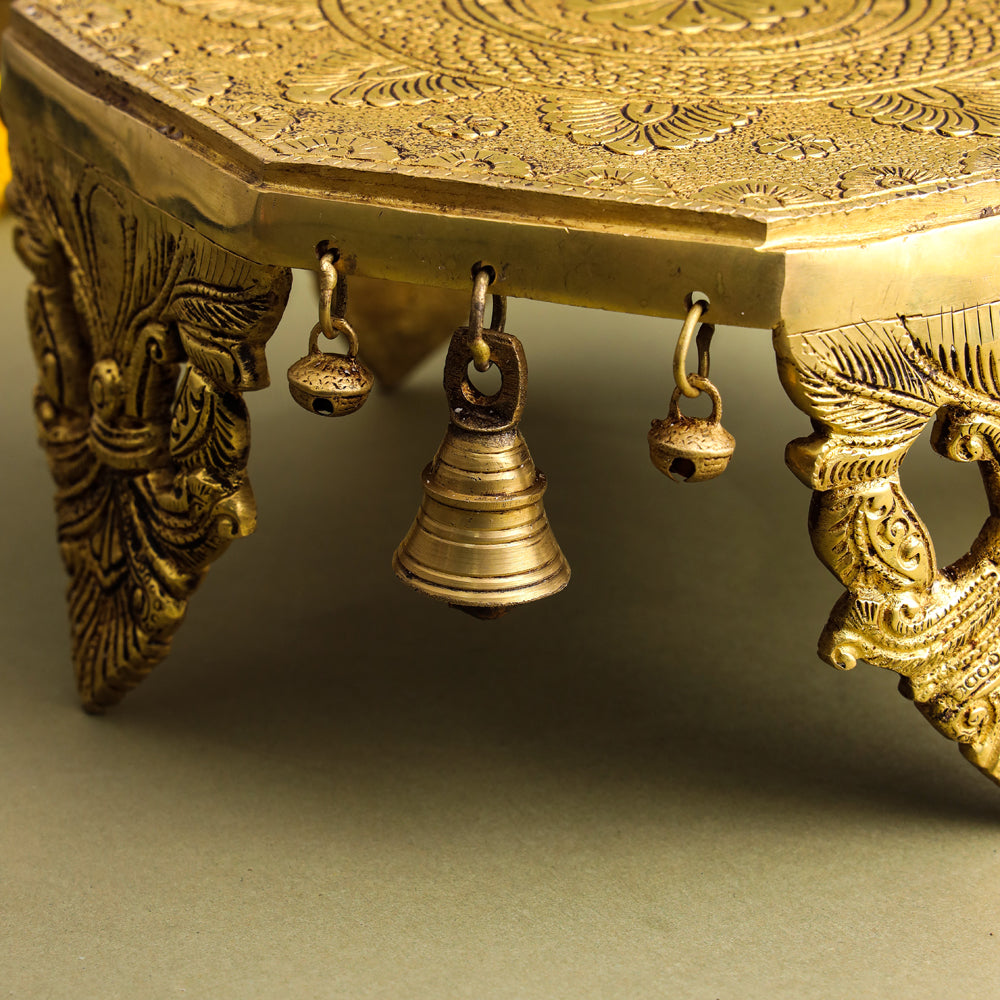 Brass Chowki With Bells (5 Inch) Vedansh Craft