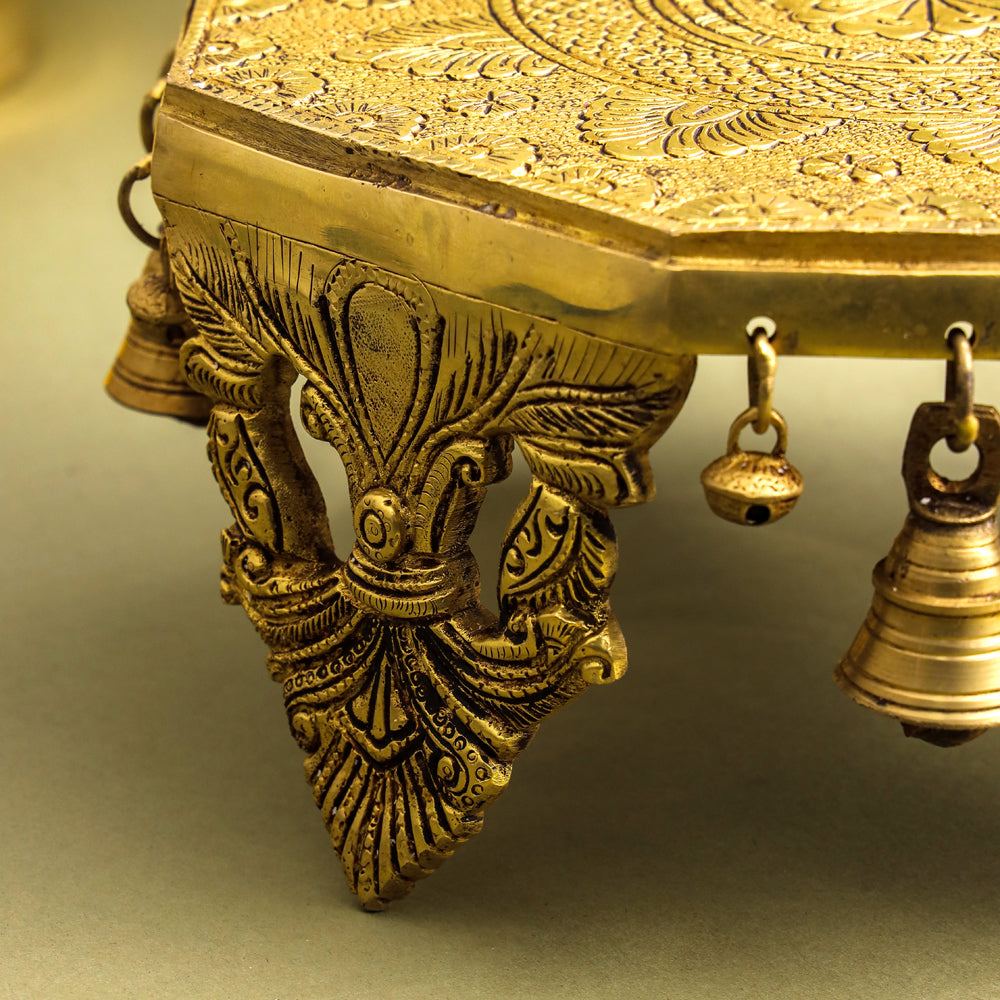 Brass Chowki With Bells (5 Inch) Vedansh Craft