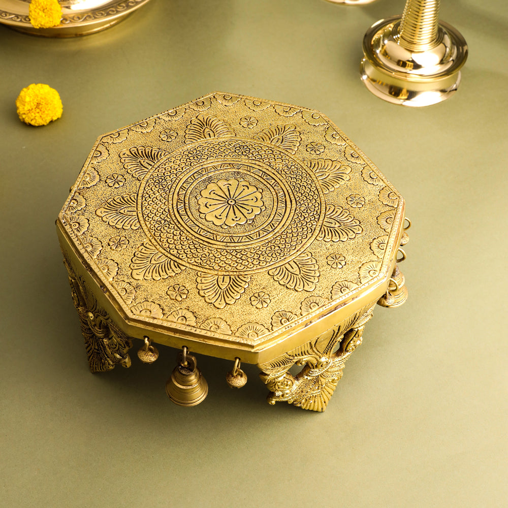 Brass Chowki With Bells (5 Inch) Vedansh Craft