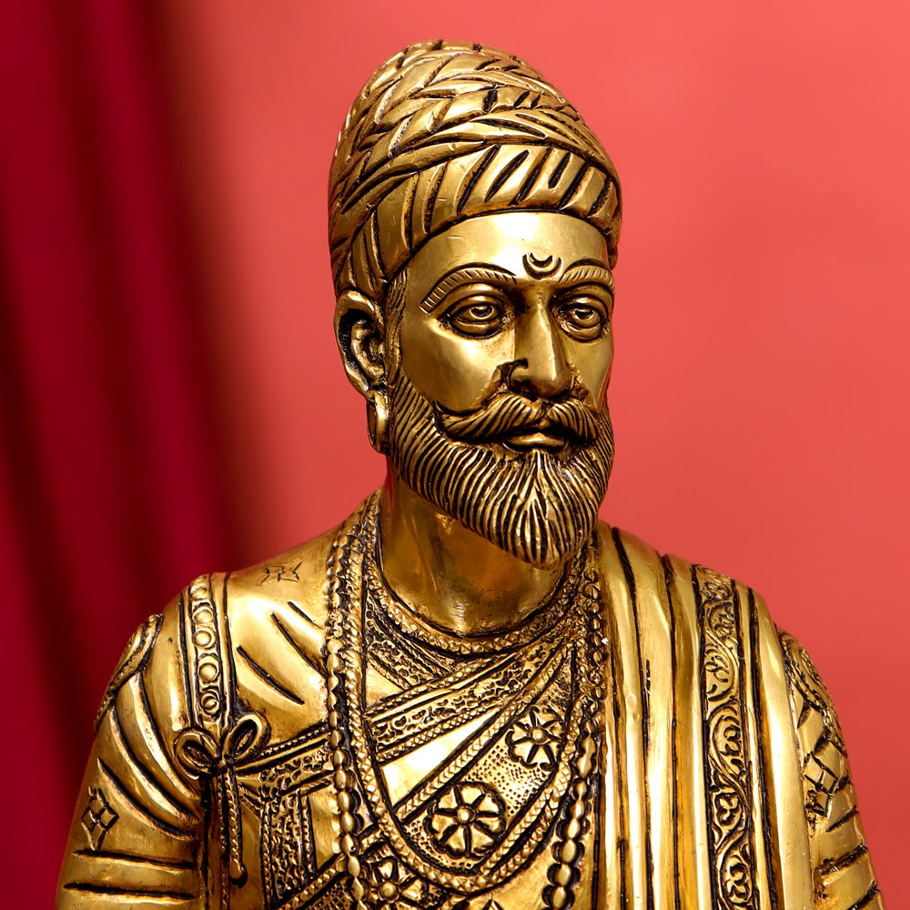 Brass Chatrapati Shivaji Maharaj Bust Sculpture (7.5 Inch) Vedansh Craft