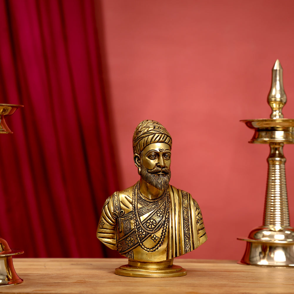 Brass Chatrapati Shivaji Maharaj Bust Sculpture (7.5 Inch) Vedansh Craft