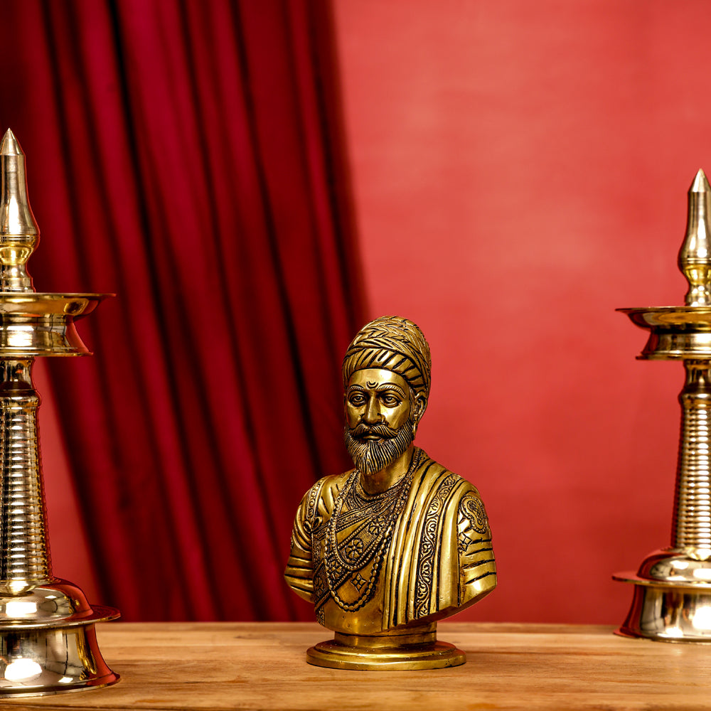 Brass Chatrapati Shivaji Maharaj Bust Sculpture (7.5 Inch) Vedansh Craft