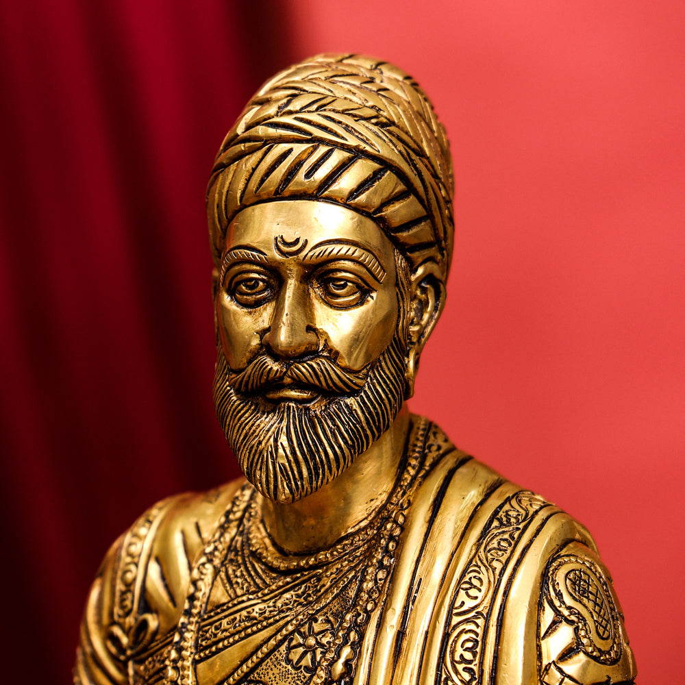 Brass Chatrapati Shivaji Maharaj Bust Sculpture (7.5 Inch) Vedansh Craft