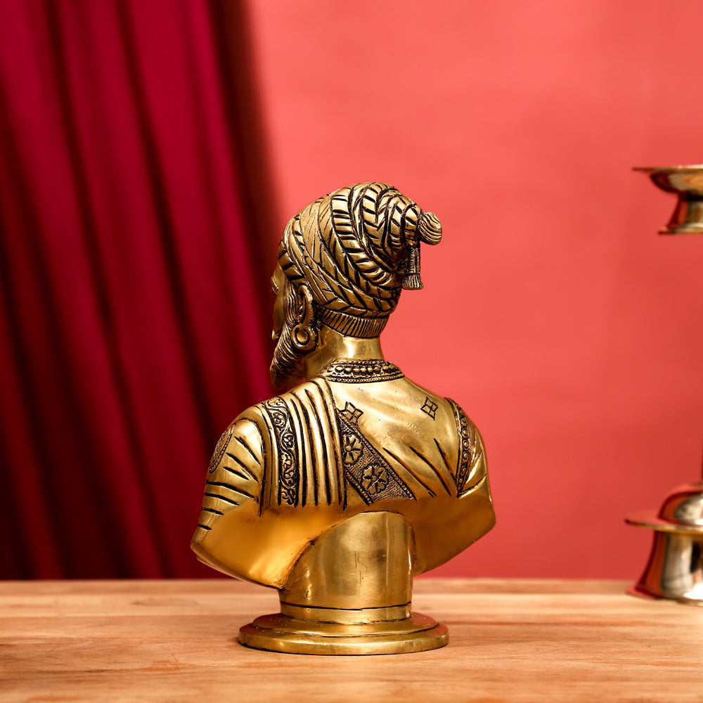 Brass Chatrapati Shivaji Maharaj Bust Sculpture (7.5 Inch) Vedansh Craft
