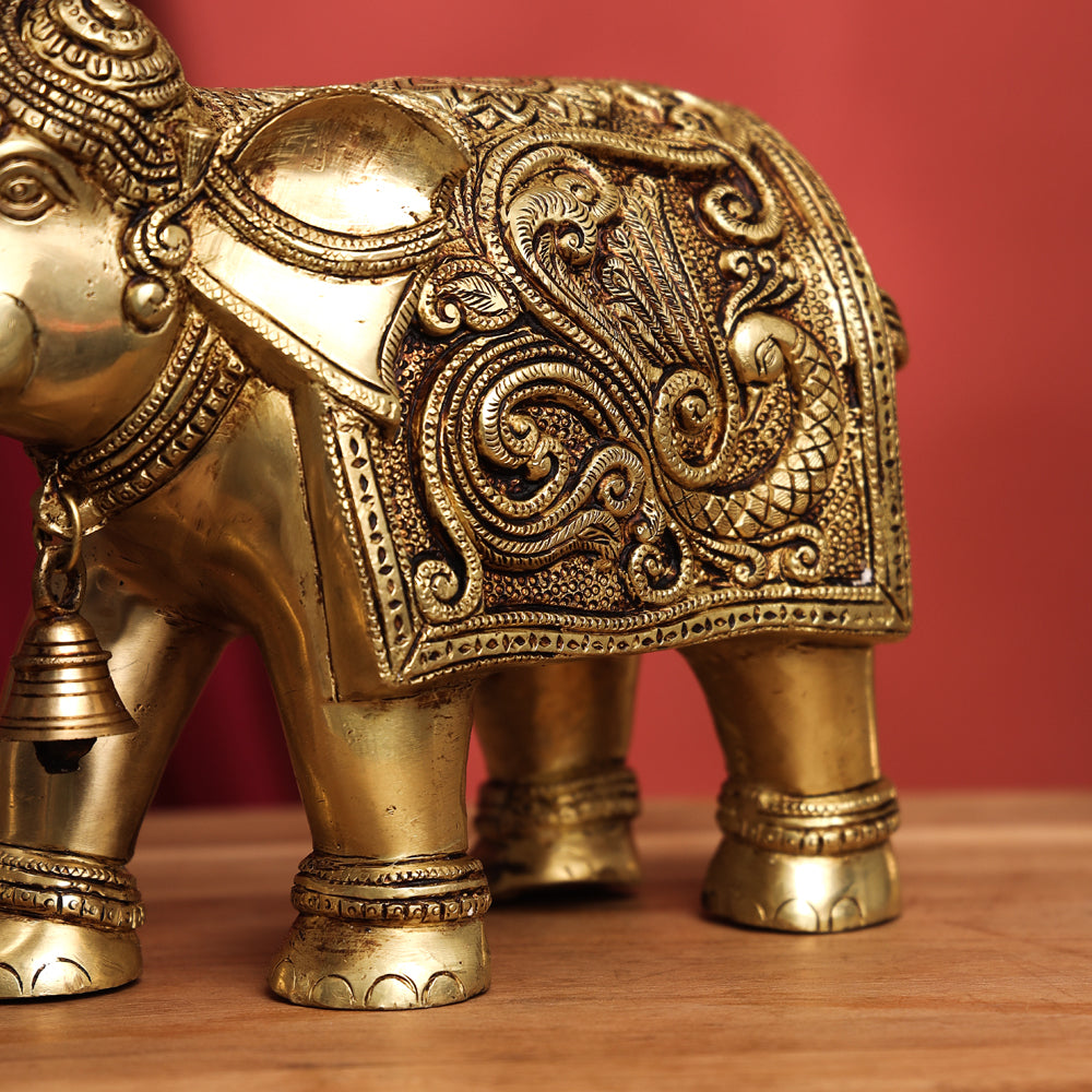 Brass Handcarved Elephant Statue (10 Inch) Vedansh Craft