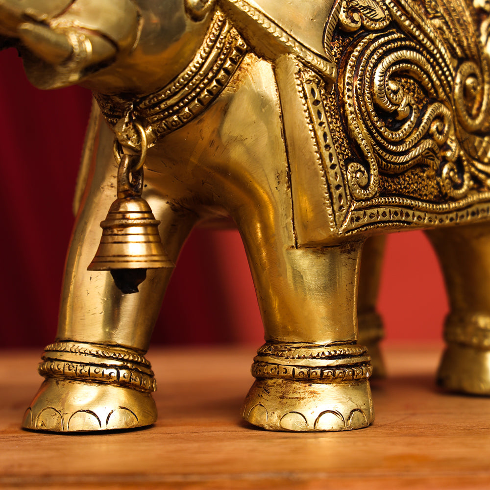 Brass Handcarved Elephant Statue (10 Inch) Vedansh Craft