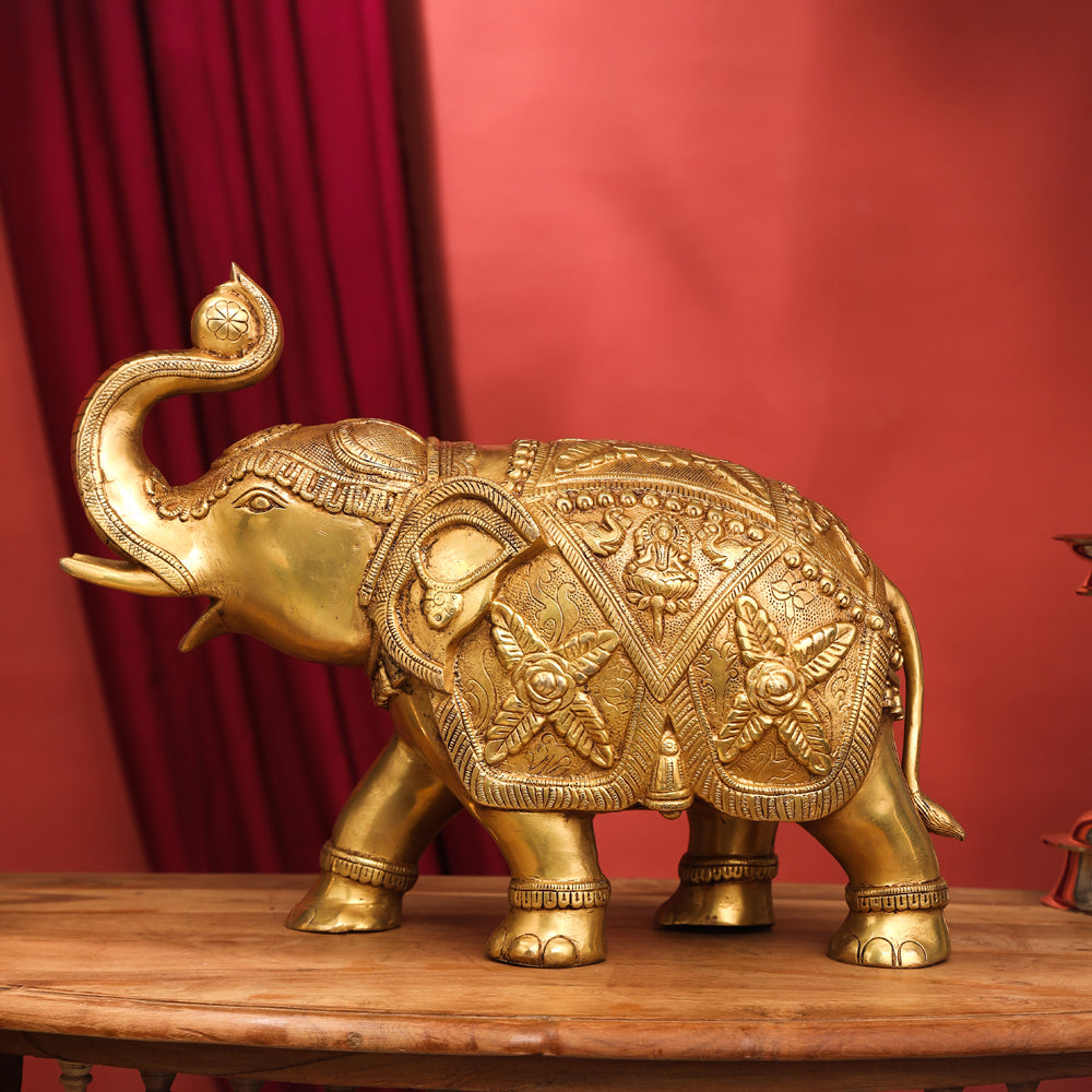 Brass Royal Elephant Statue (13.5 Inch) Vedansh Craft