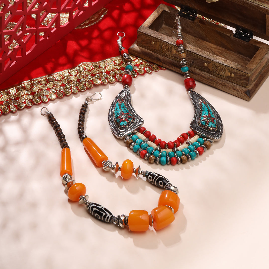 Resin Beaded Orange Necklace Vedansh Craft