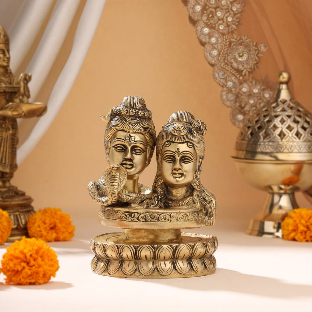 Brass Shiva parvati Head Idol (6.5 Inch) Vedansh Craft