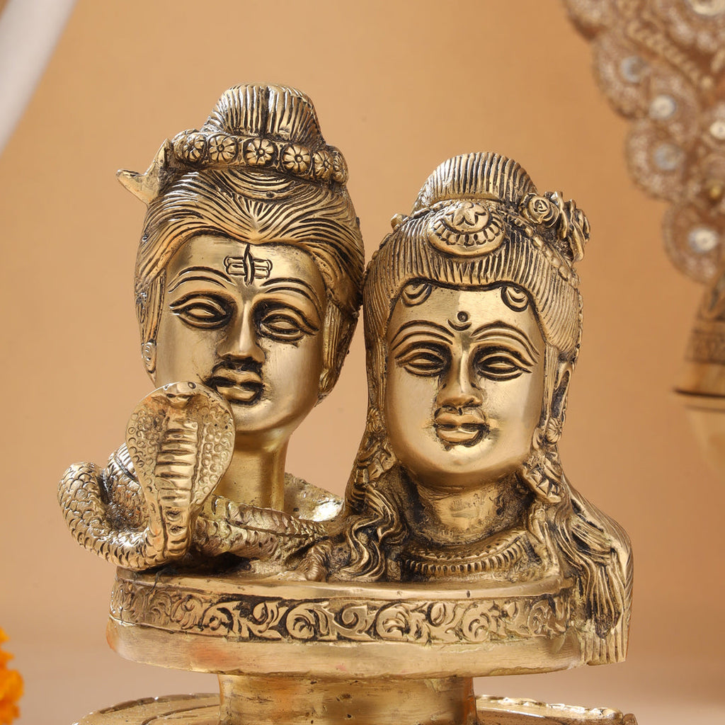 Brass Shiva parvati Head Idol (6.5 Inch) Vedansh Craft