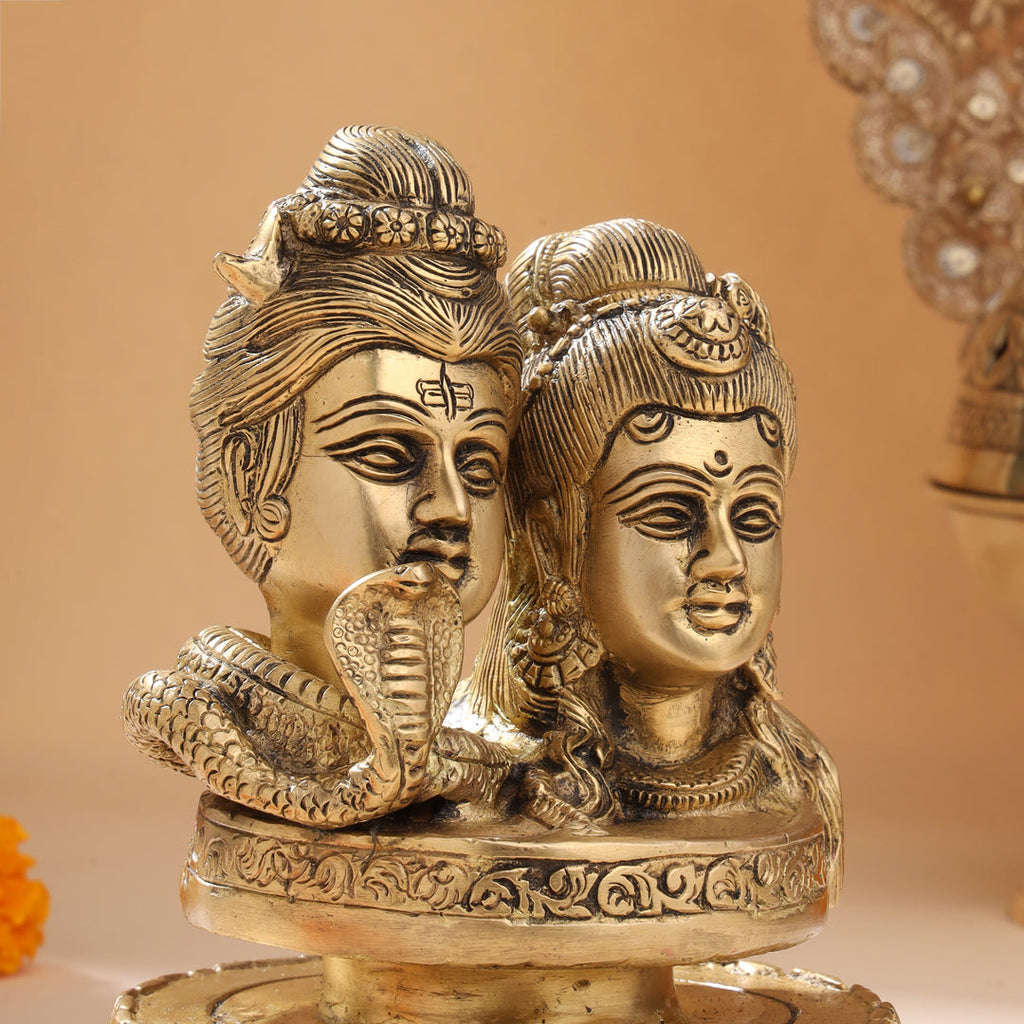 Brass Shiva parvati Head Idol (6.5 Inch) Vedansh Craft