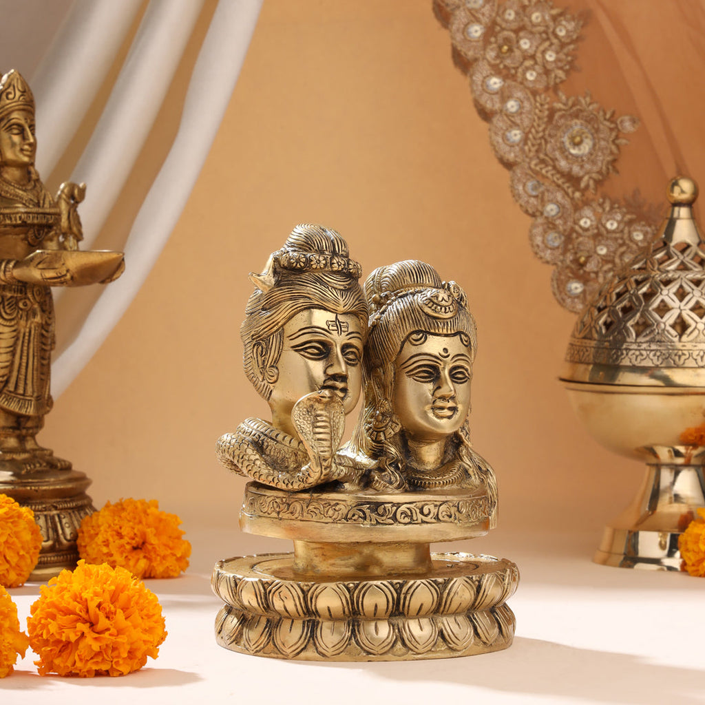 Brass Shiva parvati Head Idol (6.5 Inch) Vedansh Craft