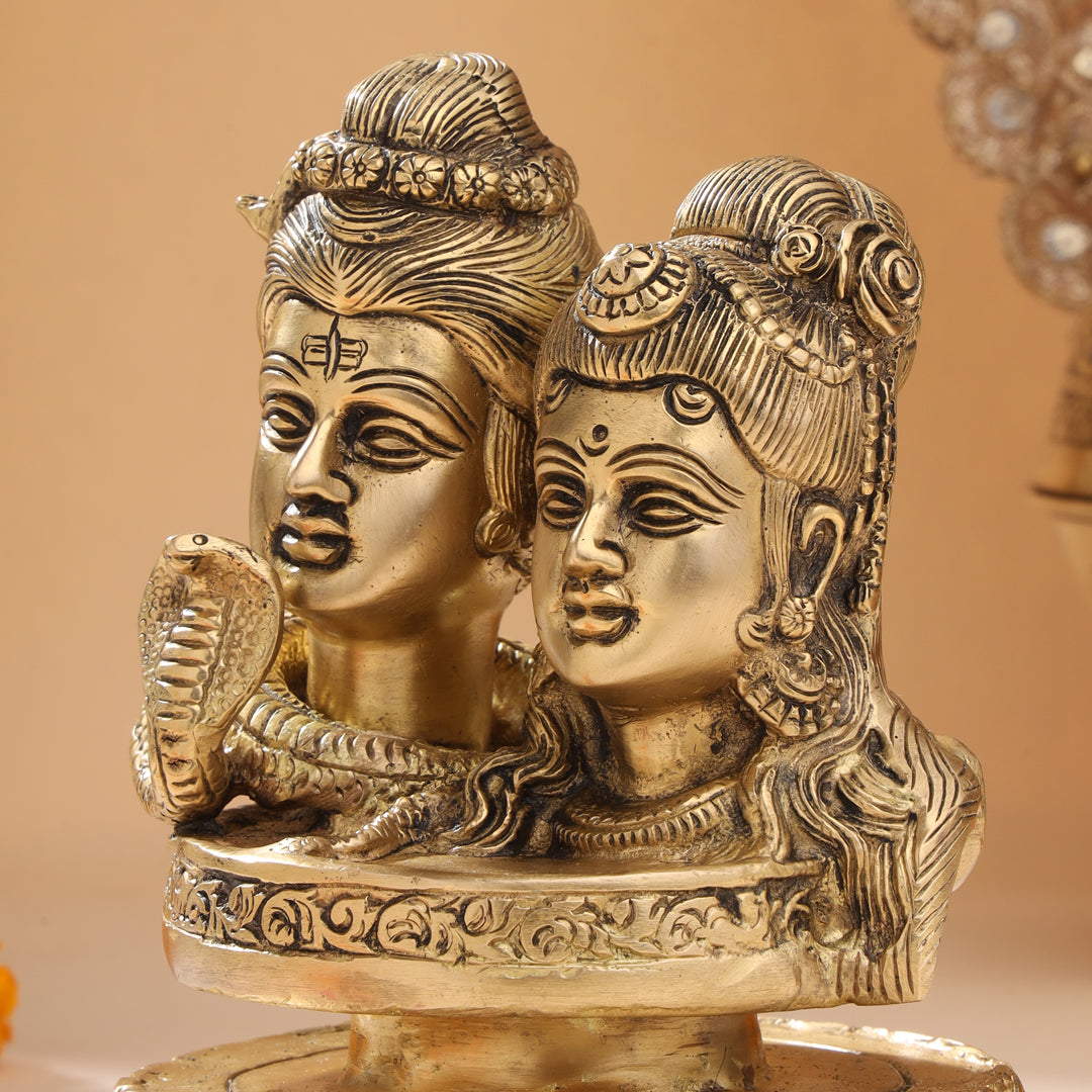 Brass Shiva parvati Head Idol (6.5 Inch) Vedansh Craft