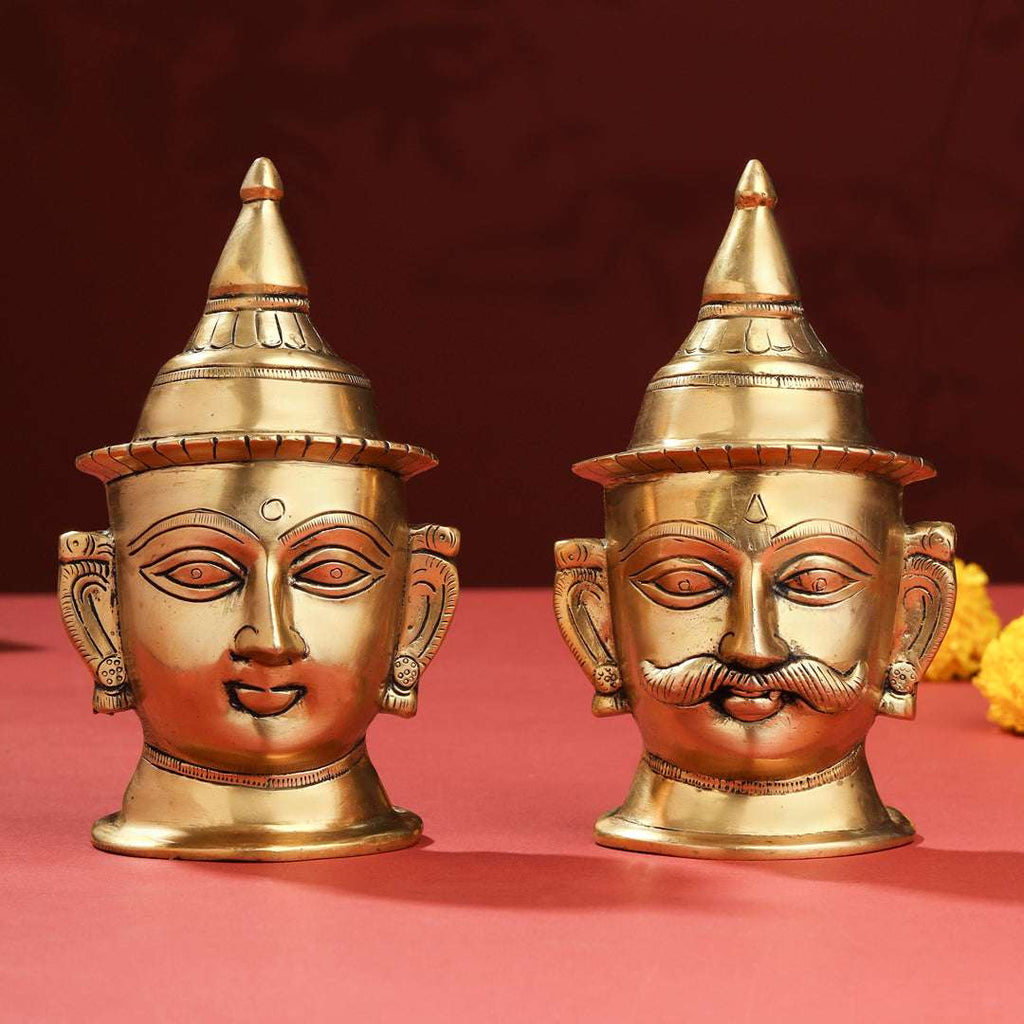 Brass Shiva Parvati Head Set (7 Inch) Vedansh Craft