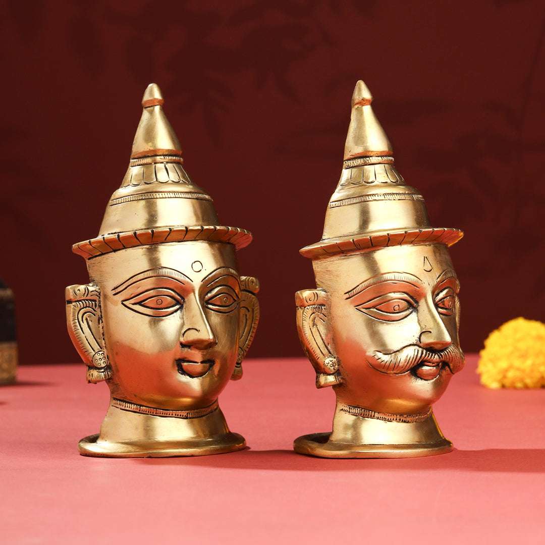 Brass Shiva Parvati Head Set (7 Inch) Vedansh Craft