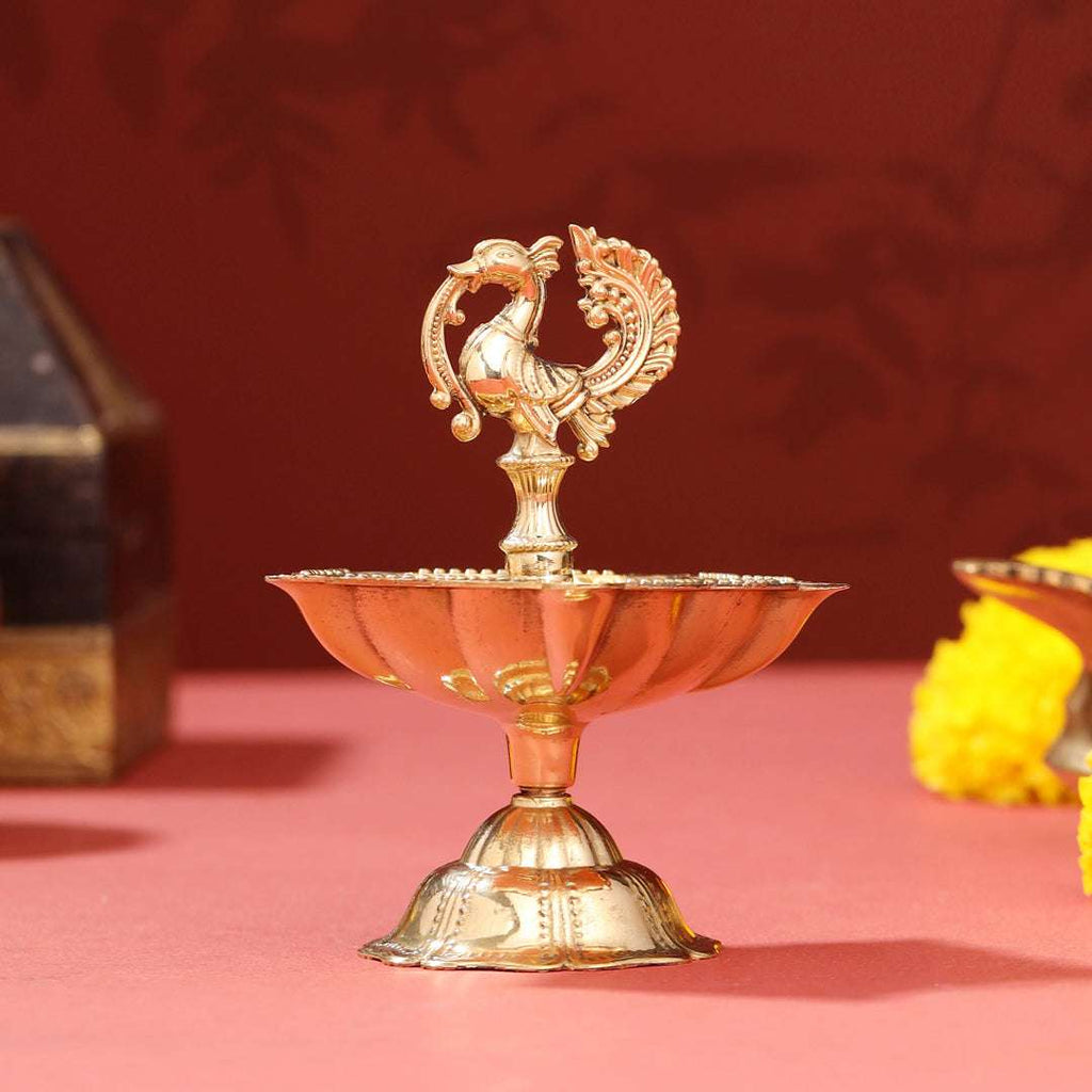 Brass Peacock Five Petal diya Vedansh Craft