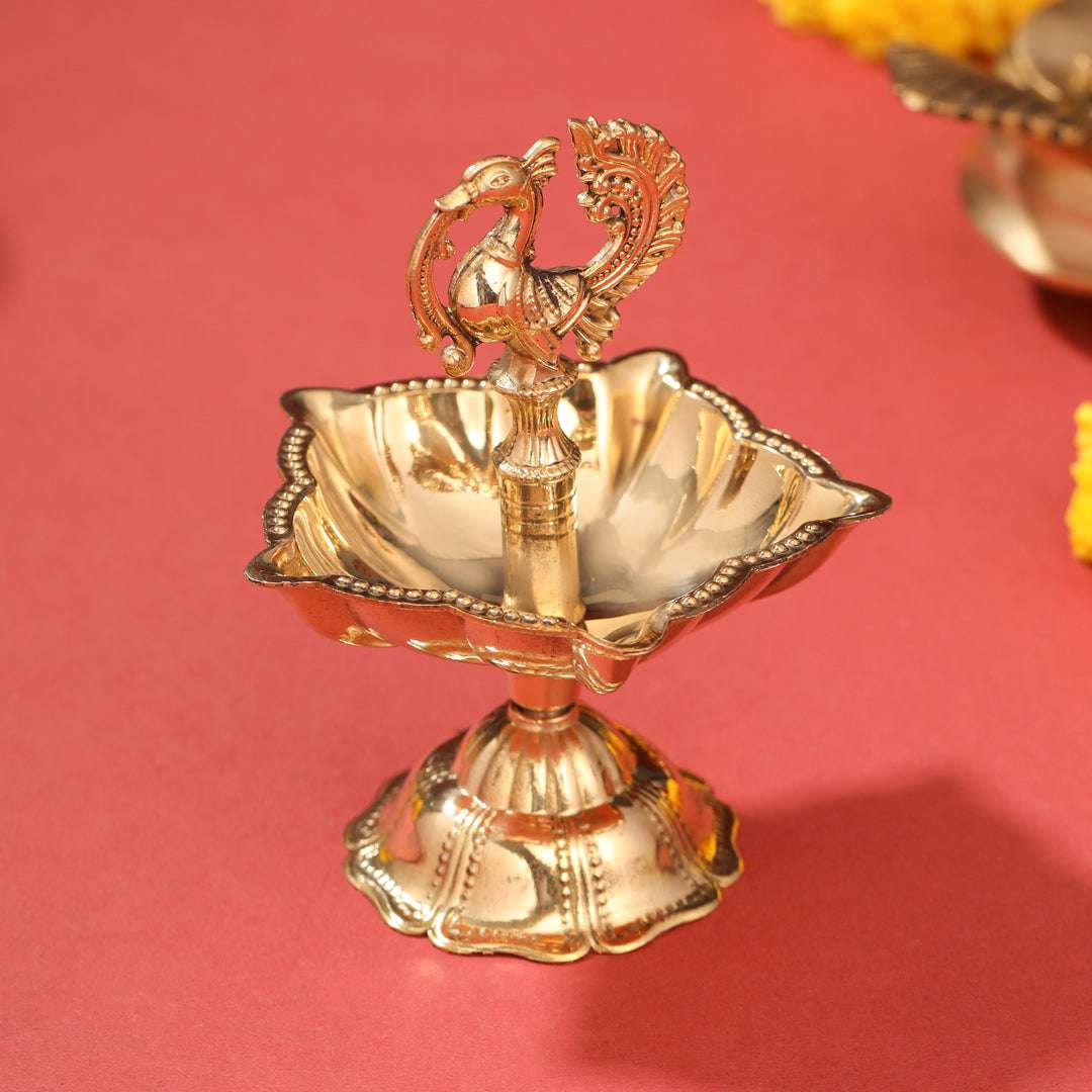 Brass Peacock Five Petal diya Vedansh Craft