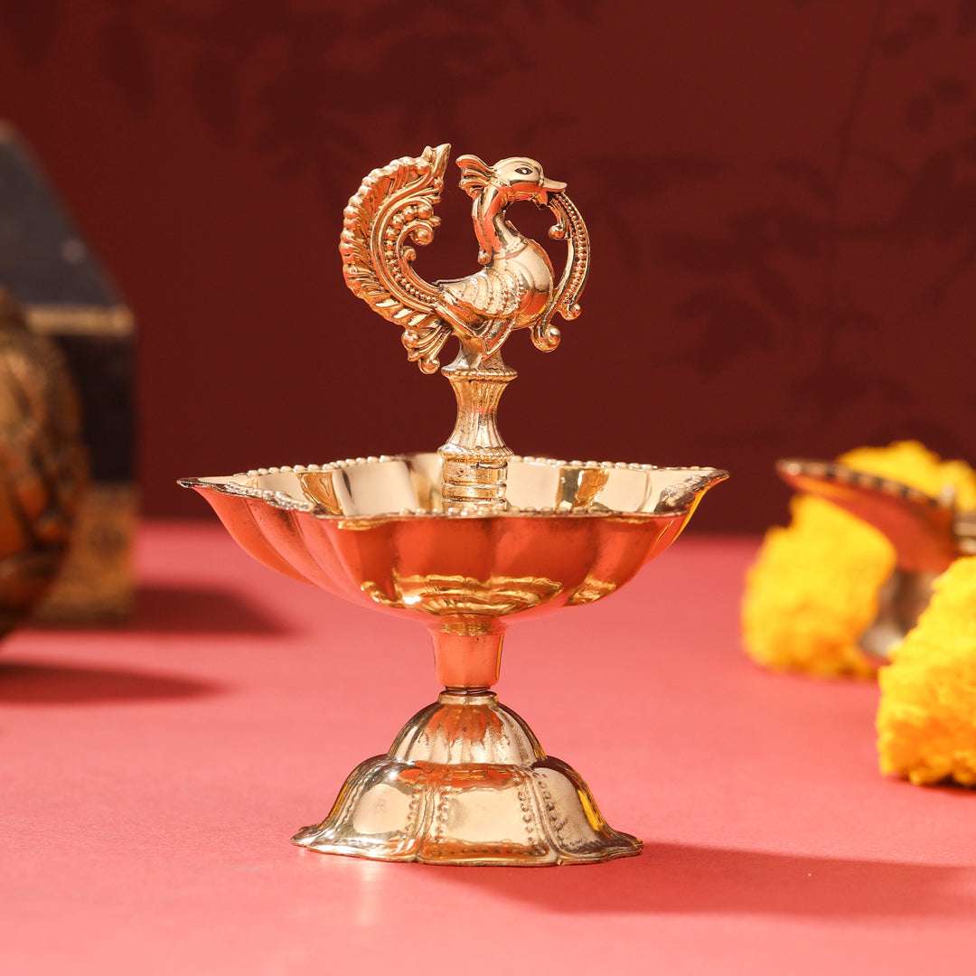 Brass Peacock Five Petal diya Vedansh Craft