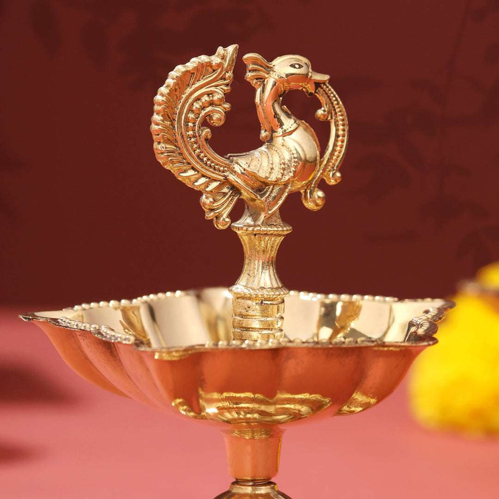 Brass Peacock Five Petal diya Vedansh Craft