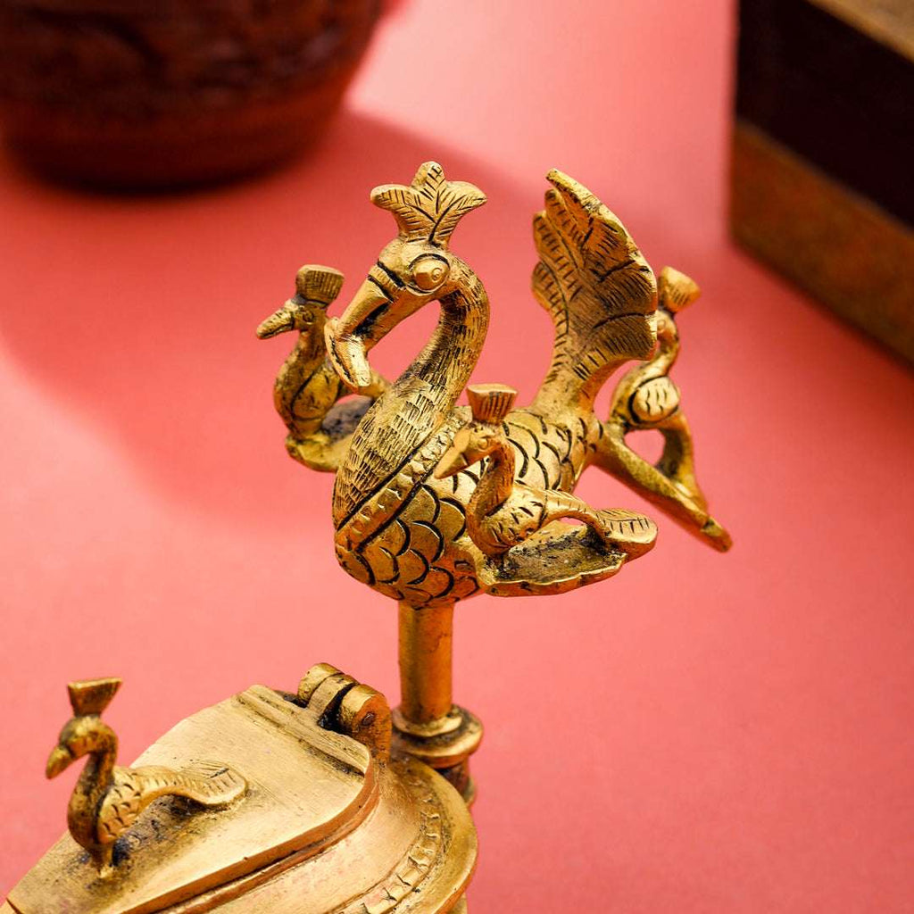 Brass Seven Peacock Kumkum Box (4.5 Inch) Vedansh Craft
