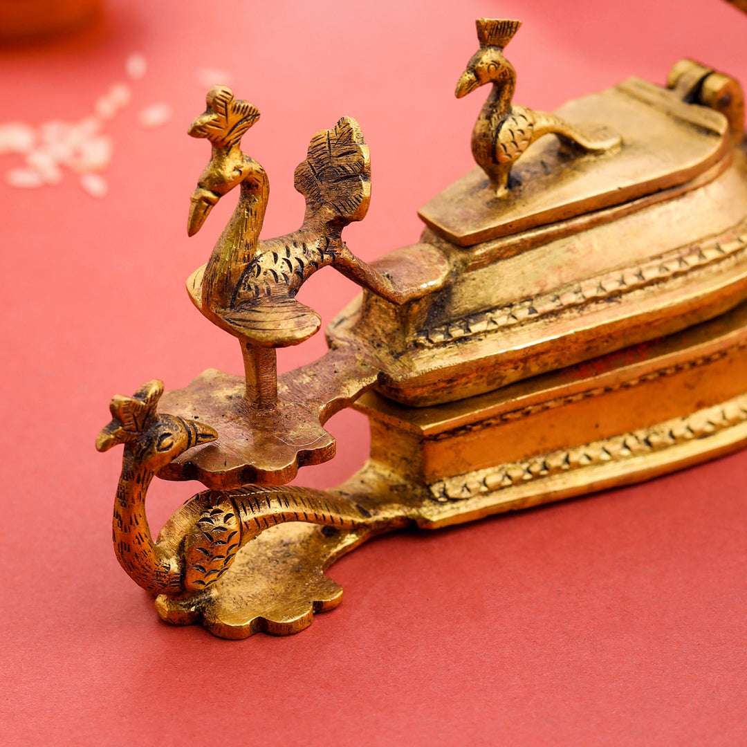 Brass Seven Peacock Kumkum Box (4.5 Inch) Vedansh Craft