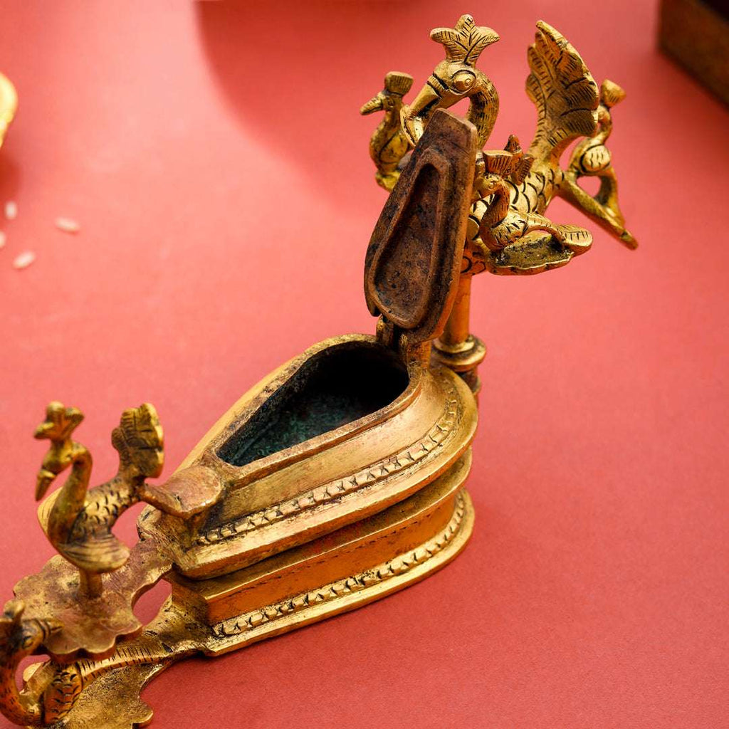 Brass Seven Peacock Kumkum Box (4.5 Inch) Vedansh Craft