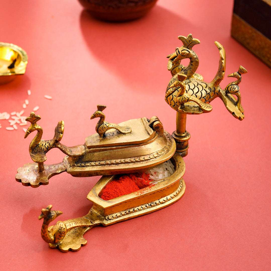 Brass Seven Peacock Kumkum Box (4.5 Inch) Vedansh Craft