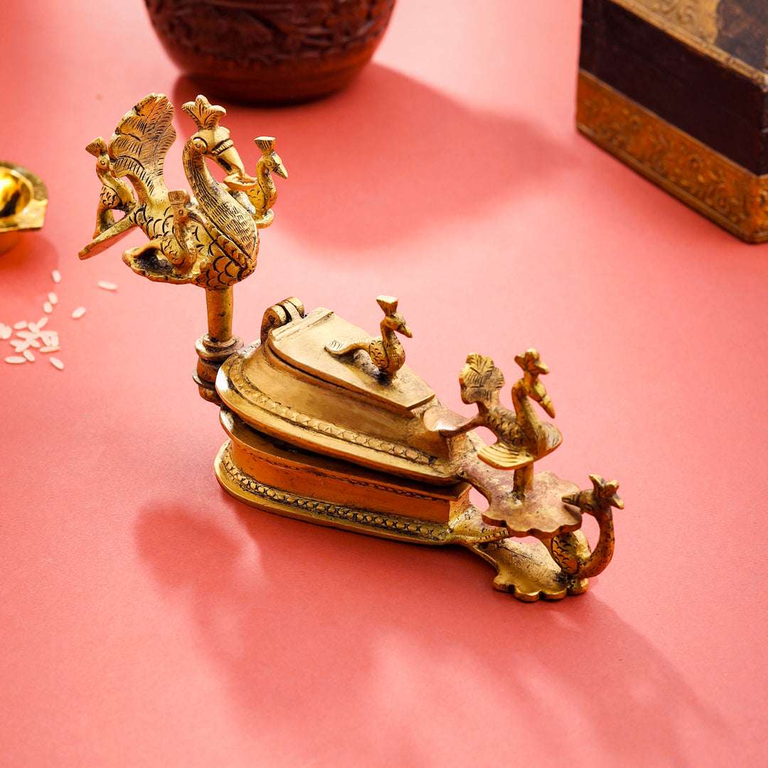 Brass Seven Peacock Kumkum Box (4.5 Inch) Vedansh Craft
