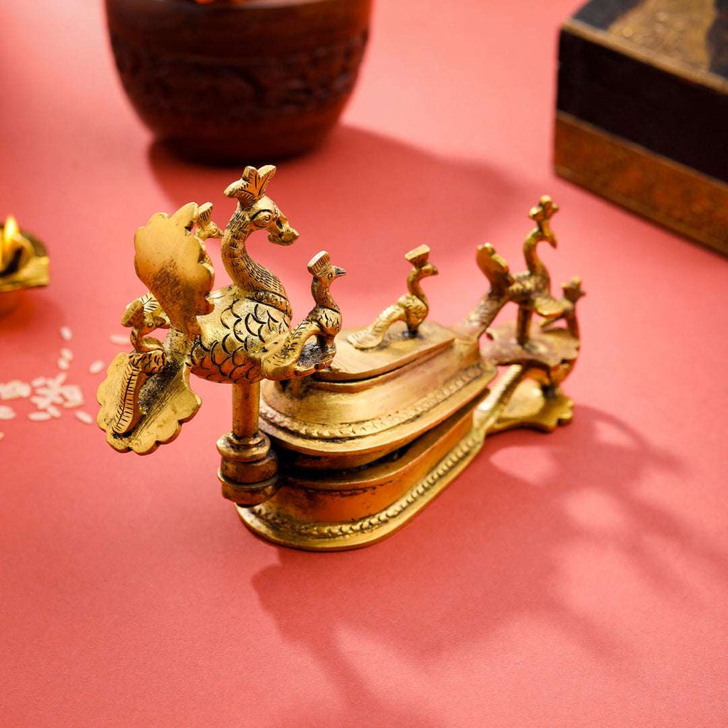 Brass Seven Peacock Kumkum Box (4.5 Inch) Vedansh Craft
