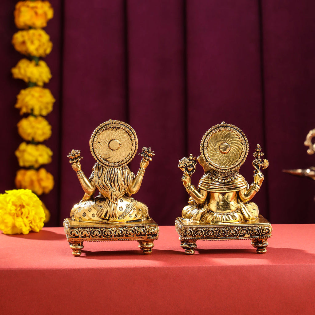 Brass Superfine Chowki Sitting Ganesha And Lakshmi Idols Set (4 Inch) Vedansh Craft
