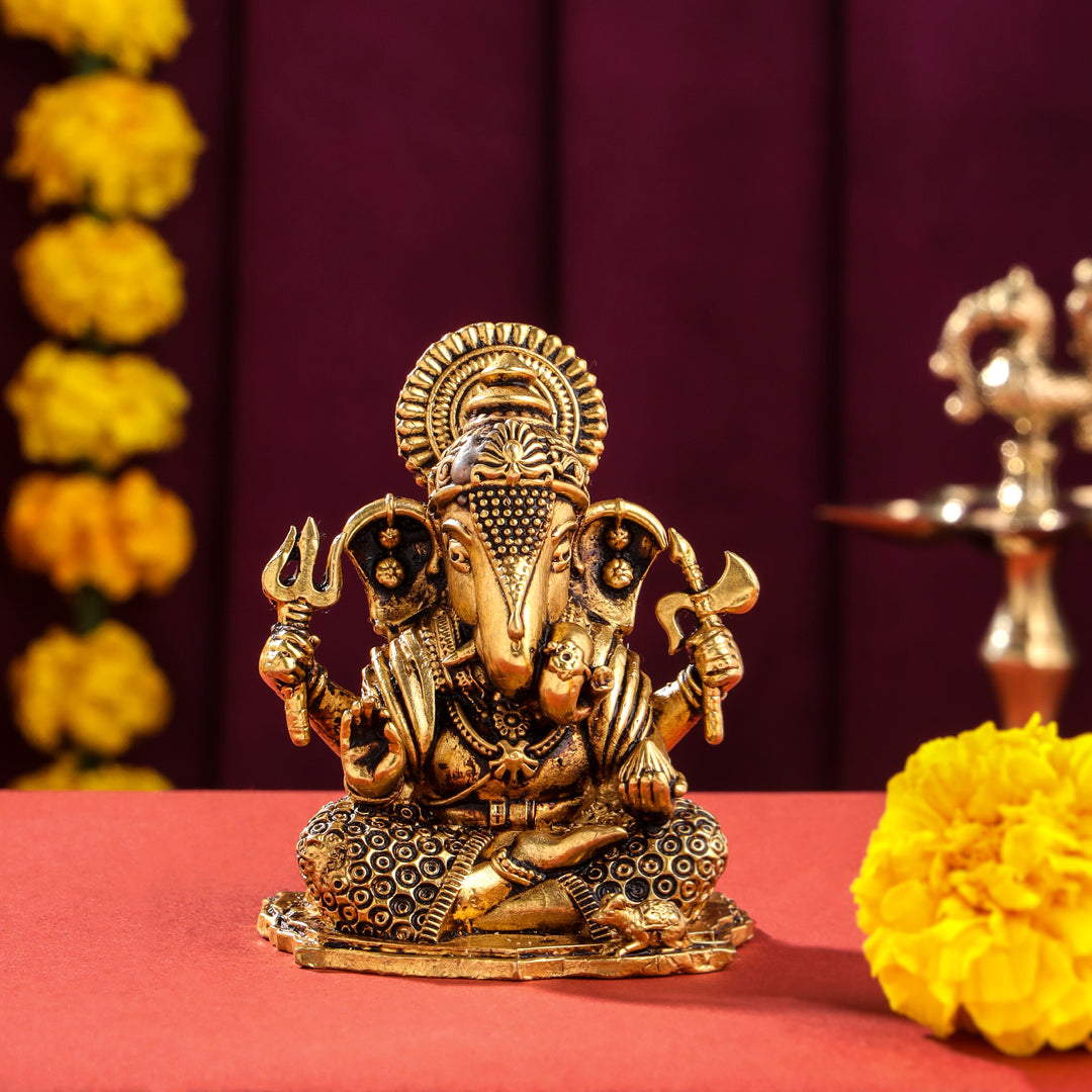 Brass Superfine Lord Sitting Ganesha Idol (3.5 Inch) Vedansh Craft