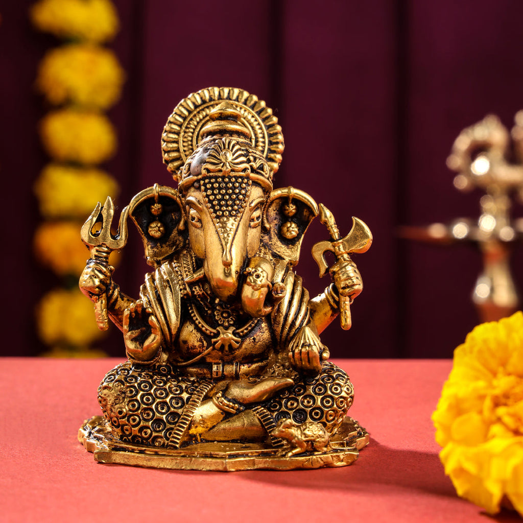 Brass Superfine Lord Sitting Ganesha Idol (3.5 Inch) Vedansh Craft