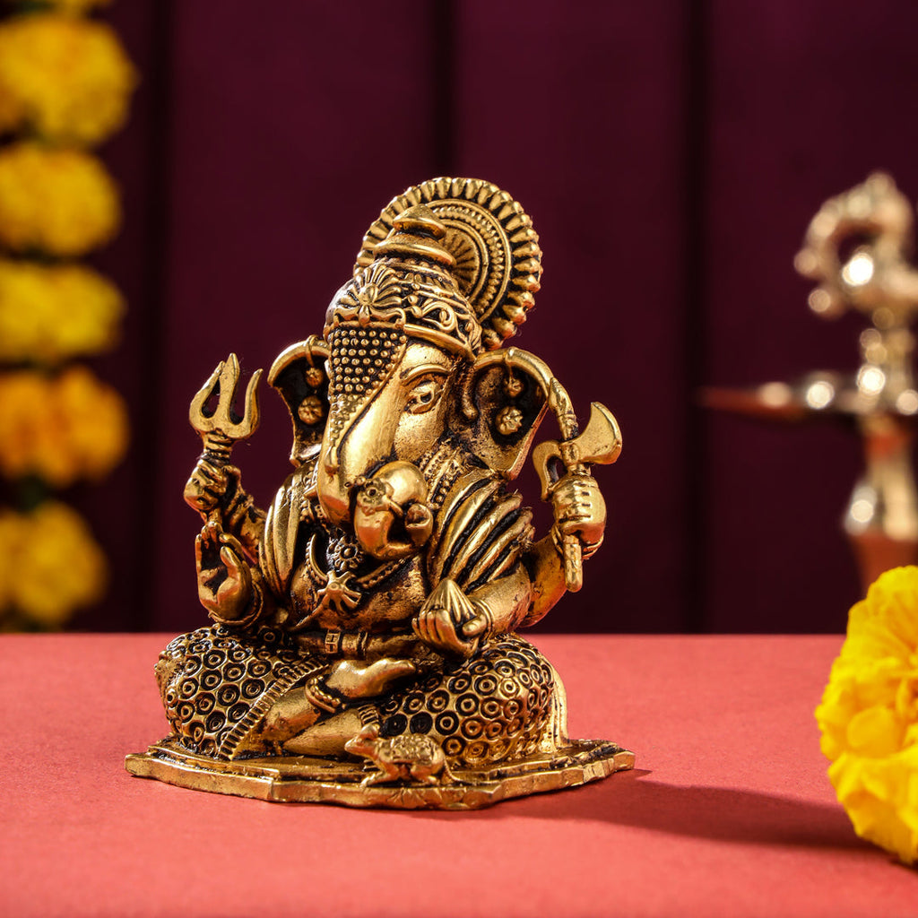 Brass Superfine Lord Sitting Ganesha Idol (3.5 Inch) Vedansh Craft