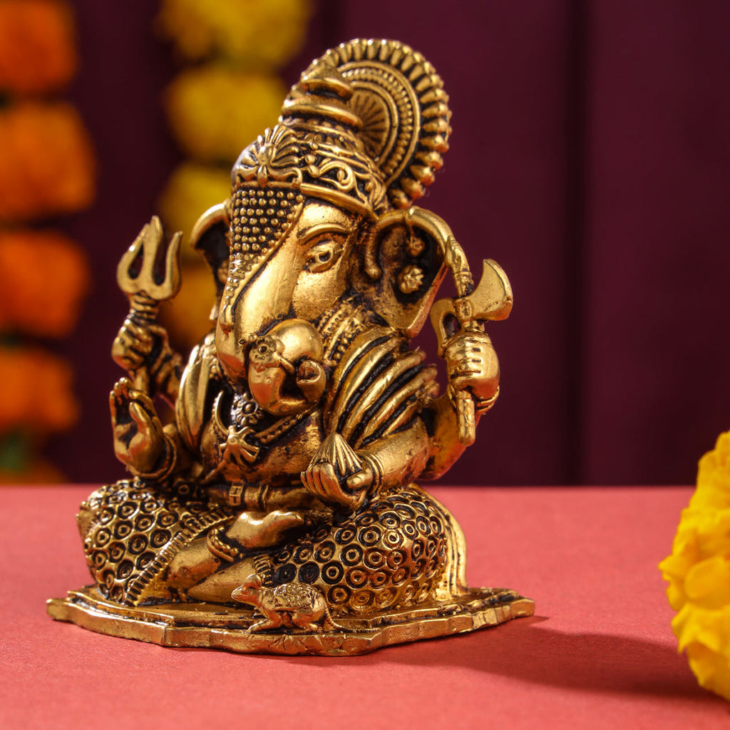 Brass Superfine Lord Sitting Ganesha Idol (3.5 Inch) Vedansh Craft