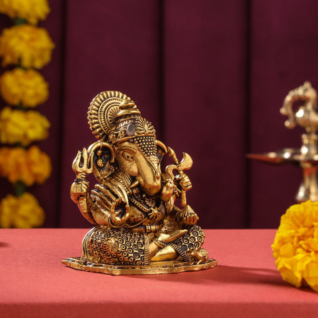 Brass Superfine Lord Sitting Ganesha Idol (3.5 Inch) Vedansh Craft