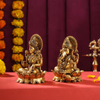 Brass Superfine Lotus Sitting Ganesha And Lakshmi Idols (4 Inch) Vedansh Craft