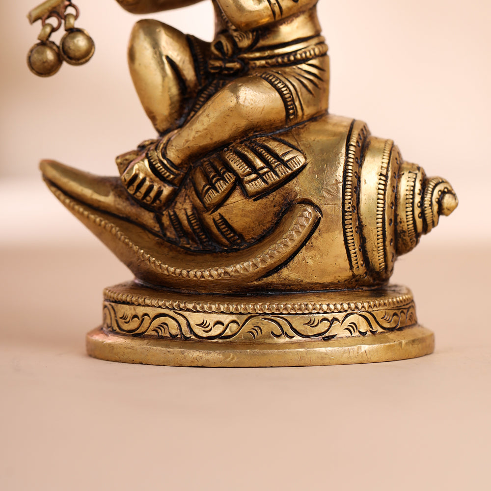 Brass Superfine Laddu Gopal Sitting On Conch (5 Inch) Vedansh Craft