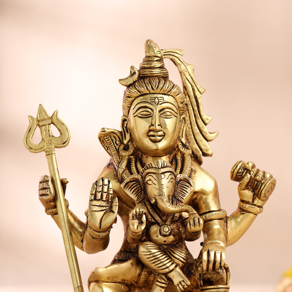Brass Sitting Lord Shiva With Ganesha Idol (9 Inch) Vedansh Craft