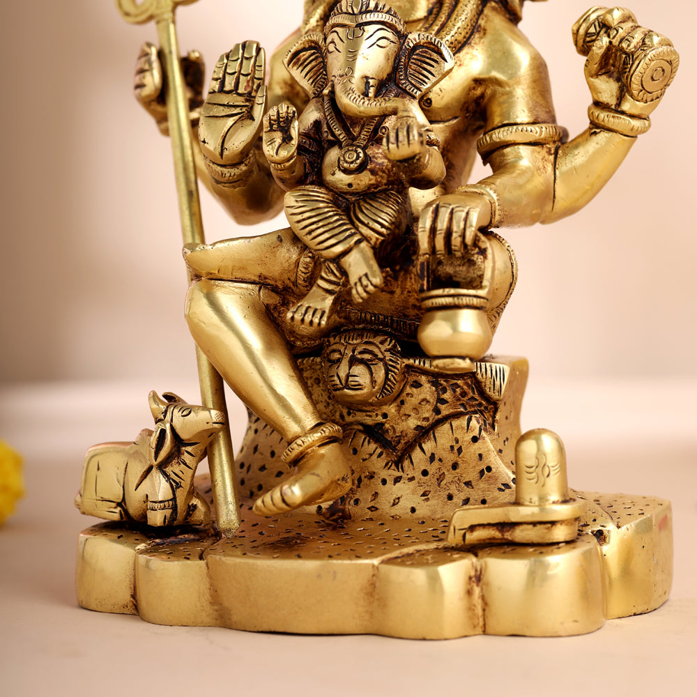 Brass Sitting Lord Shiva With Ganesha Idol (9 Inch) Vedansh Craft