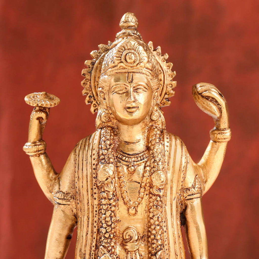 Brass Lord Vishnu Idol On Lotus (9 Inch) Vedansh Craft