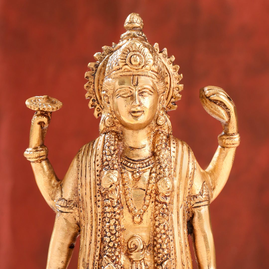 Brass Lord Vishnu Idol On Lotus (9 Inch) Vedansh Craft