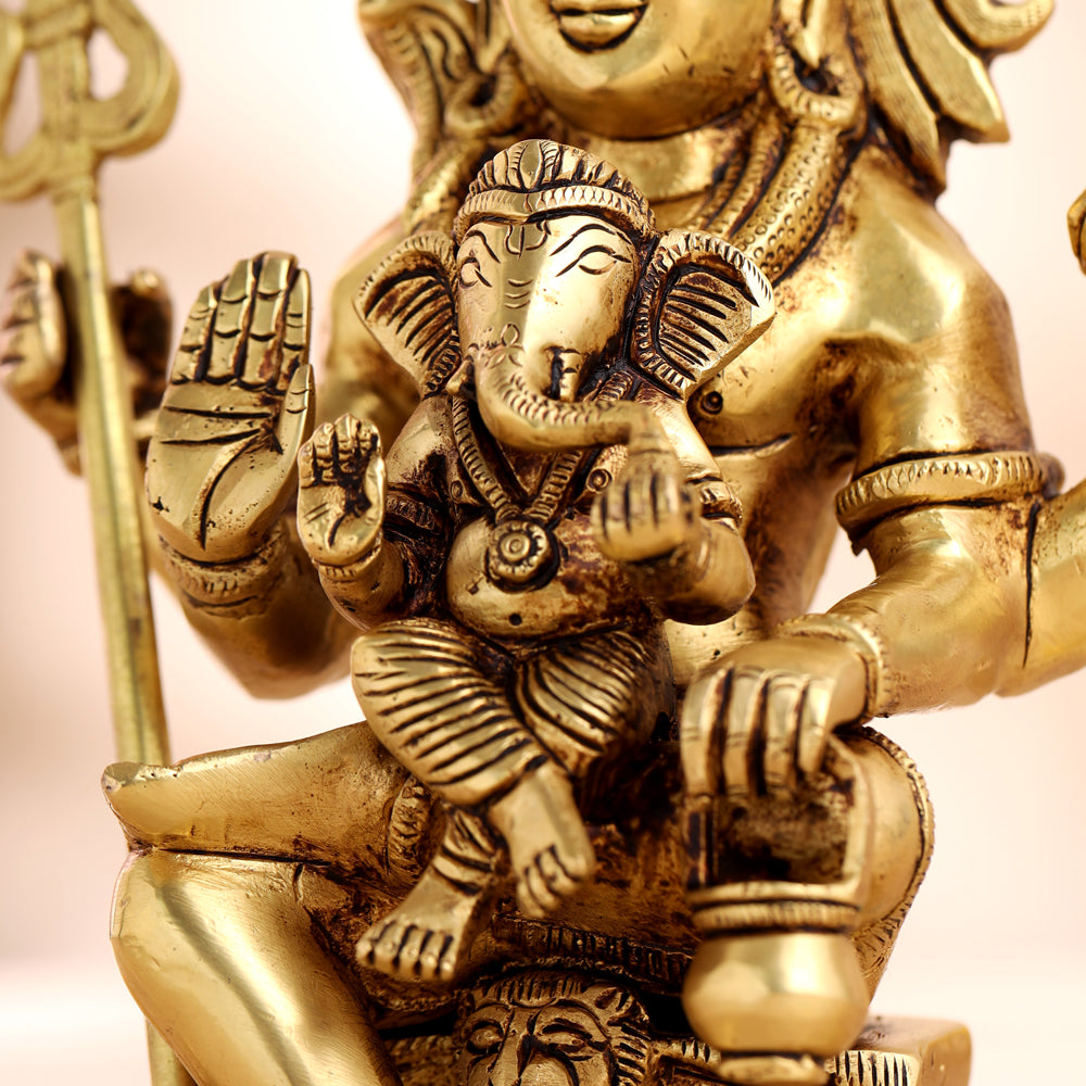 Brass Sitting Lord Shiva With Ganesha Idol (9 Inch) Vedansh Craft