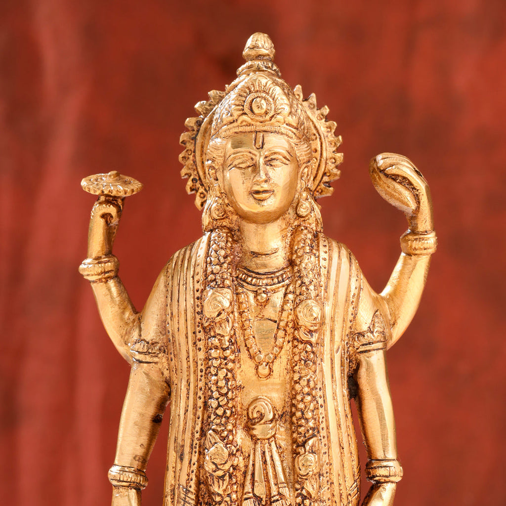 Brass Lord Vishnu Idol On Lotus (9 Inch) Vedansh Craft
