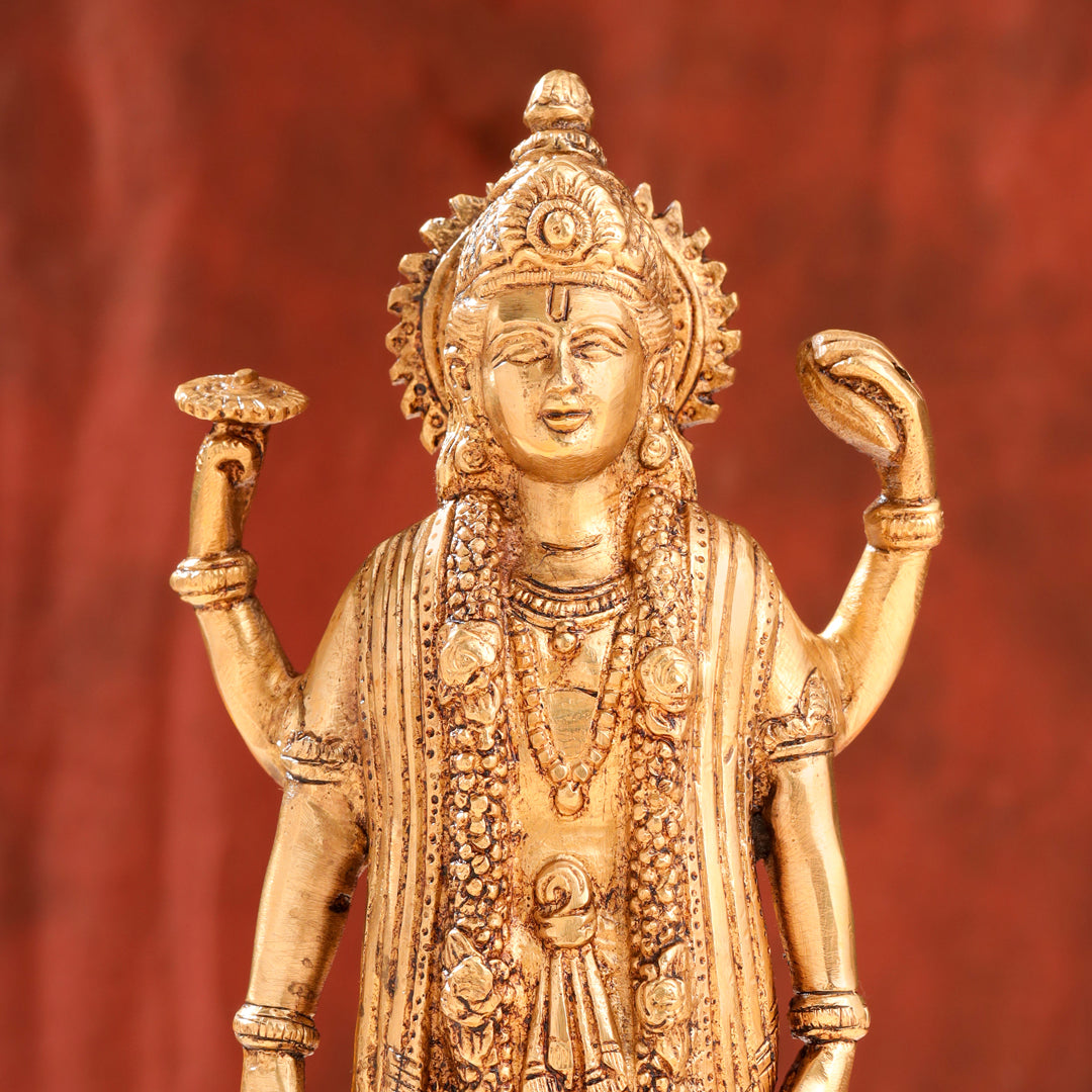 Brass Lord Vishnu Idol On Lotus (9 Inch) Vedansh Craft