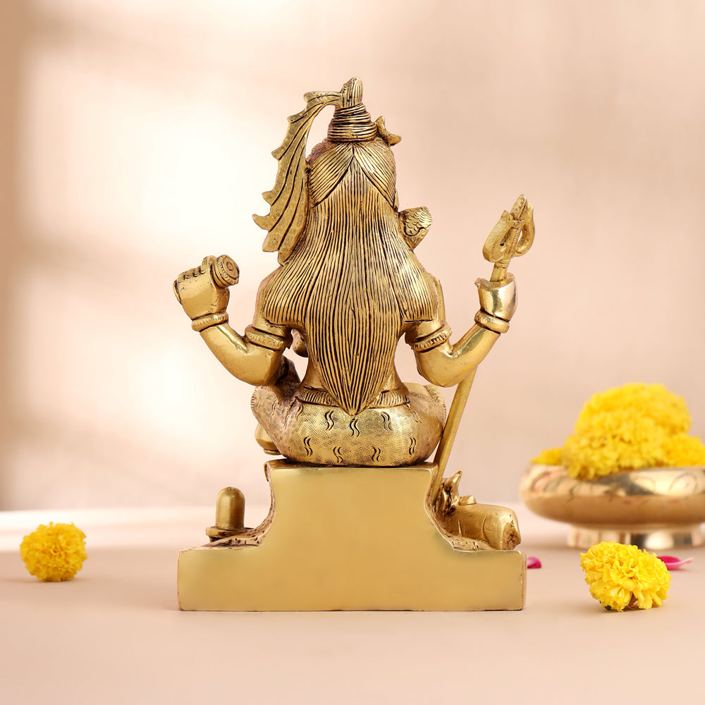 Brass Sitting Lord Shiva With Ganesha Idol (9 Inch) Vedansh Craft