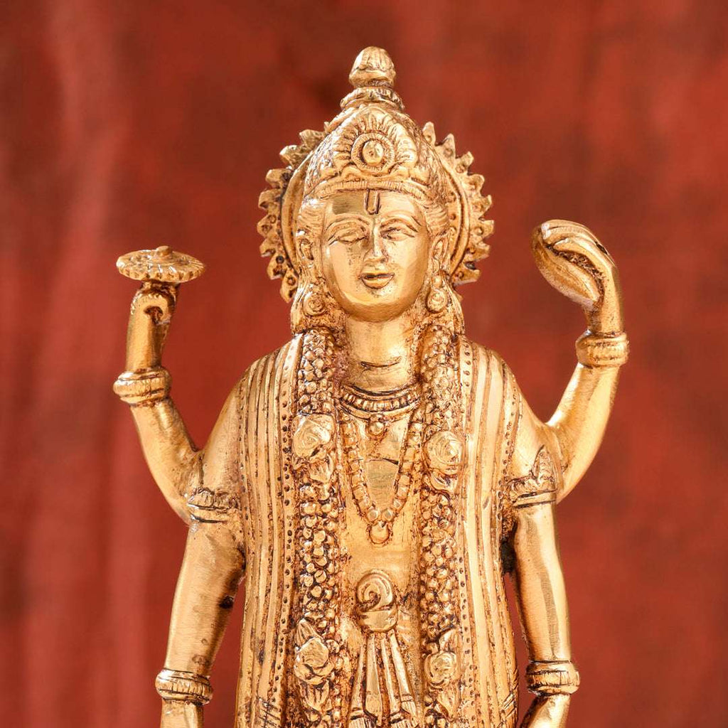 Brass Lord Vishnu Idol On Lotus (9 Inch) Vedansh Craft
