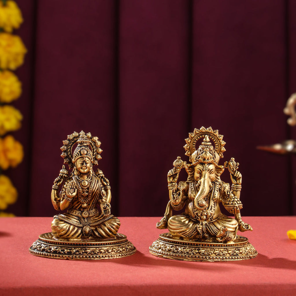 Brass Superfine Sitting Ganesha And Lakshmi set (2.5 Inch) Vedansh Craft
