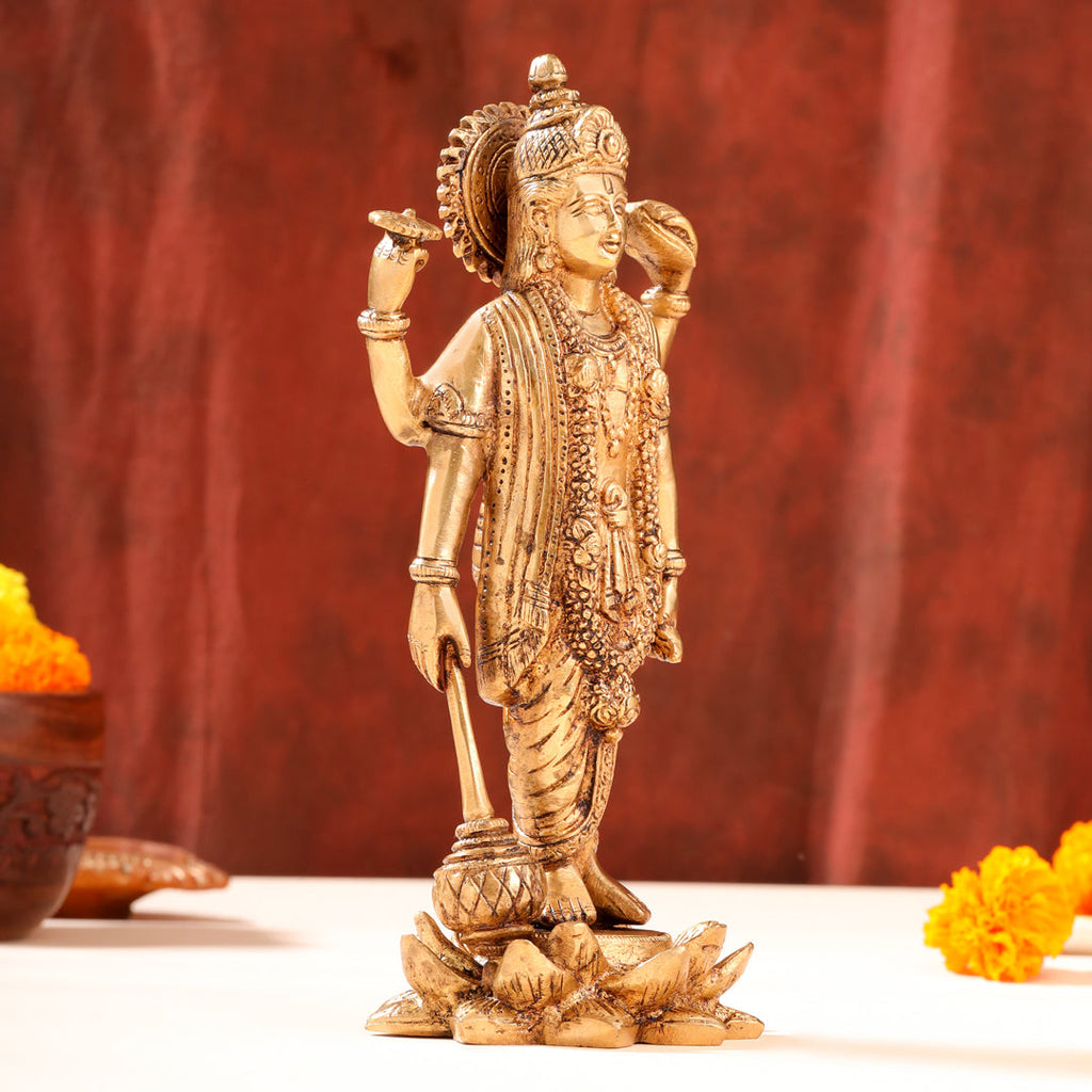 Brass Lord Vishnu Idol On Lotus (9 Inch) Vedansh Craft